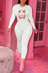 Pbong - White Sweet Party Print Patchwork O Neck Tops